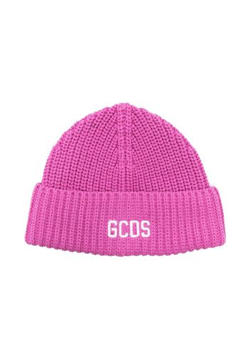 Gcds Kids logo-embroidered knitted beanie - Rosa
