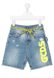 Gcds Kids logo-print denim shorts - Blu