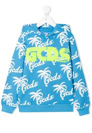 Gcds Kids logo-print cotton hoodie - Blu