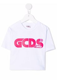 Gcds Kids logo-print cropped T-shirt - Bianco