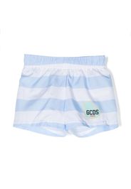 Gcds Kids striped logo-print swim shorts - Blu