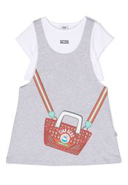 Gcds Kids logo-print short-sleeve cotton dress - Grigio