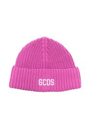 Gcds Kids logo-embroidered knitted beanie - Rosa