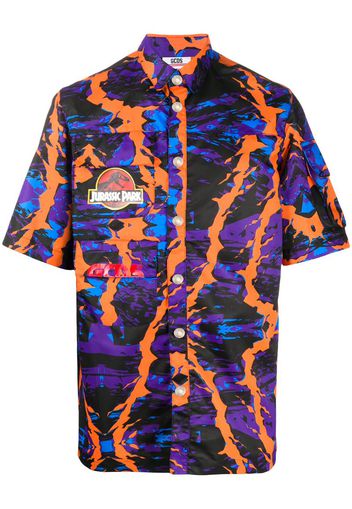 abstract print multi-pocket shirt