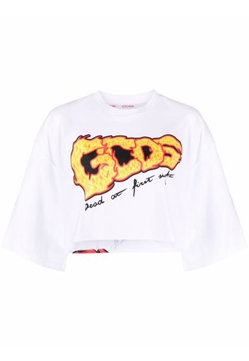 Gcds logo-print cropped T-shirt - Bianco