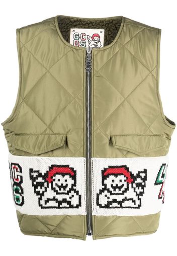 Gcds knit-panelled quilted gilet - Verde