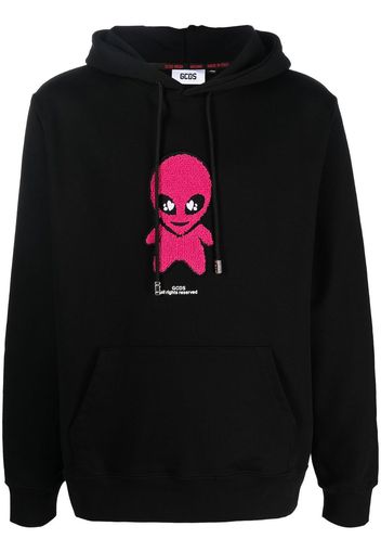 Gcds cotton alien-patch drawstring hoodie - Nero