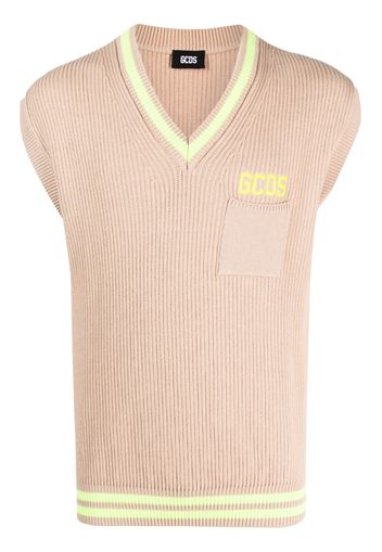 Gcds logo-intarsia v-neck knit vest - Marrone