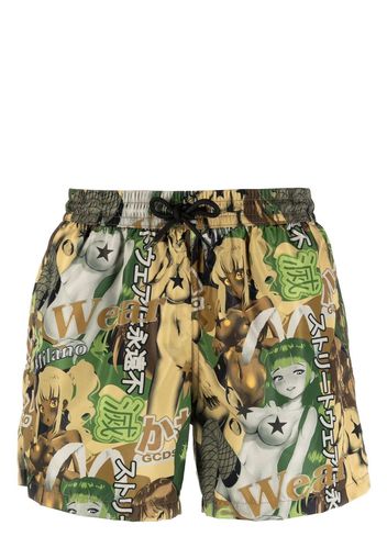 Gcds graphic-print swim shorts - Verde