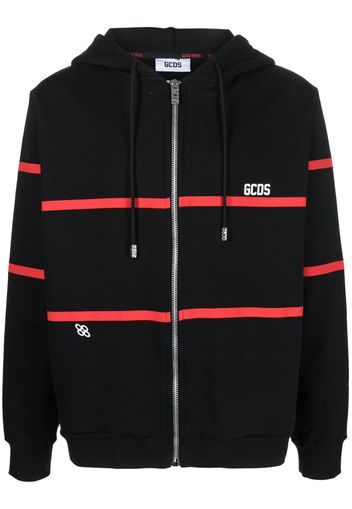 Gcds stripe-print zip-up hoodie - Nero