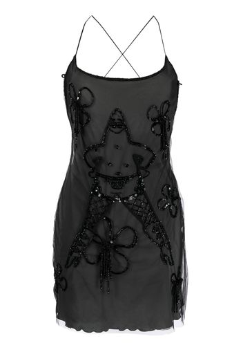 Gcds Patrick-embellished tulle mini dress - Nero