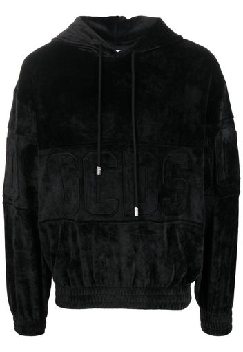 Gcds logo-patch velvet hoodie - Nero