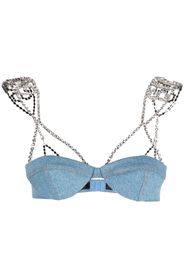 Gcds embellished-strap denim bralette top - Blu