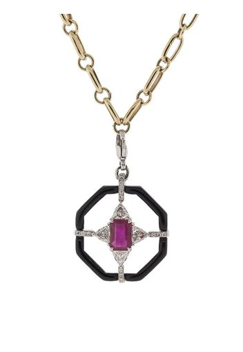 18kt white gold Nikos Koulis enamel and gemstone pendant