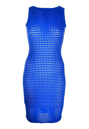 Genny sleeveless open-knit mini dress - Blu