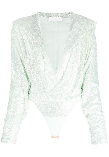 Genny sequin-embellished long-sleeve bodysuit - Verde