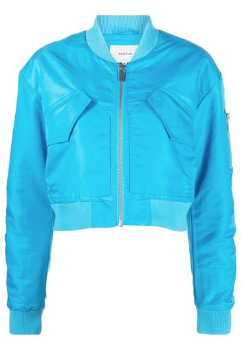 Gestuz baseball-collar cropped bomber jacket - Blu