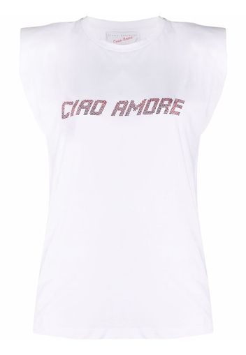 Giada Benincasa crystal-embellished padded-shoulder T-shirt - Bianco