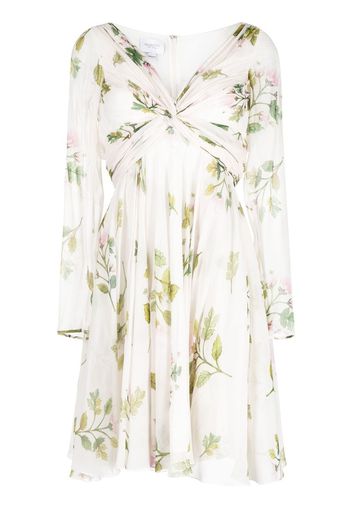 Giambattista Valli gathered floral-print silk dress - Bianco