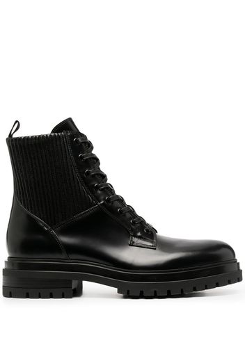 ribbed-panel lace-up ankle boots