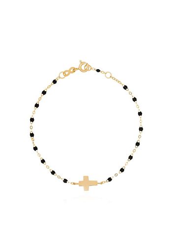 18K yellow gold beaded cross bracelet