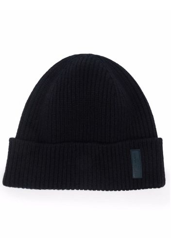 Giorgio Armani logo-patch cashmere-knit beanie - Blu