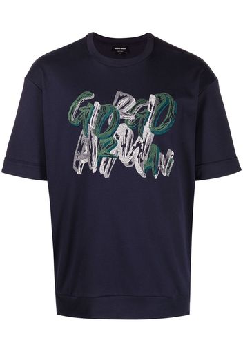 Giorgio Armani graphic logo-print cotton T-shirt - Blu