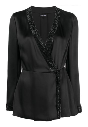 Giorgio Armani Shiret crystal-embellished silk top - Nero