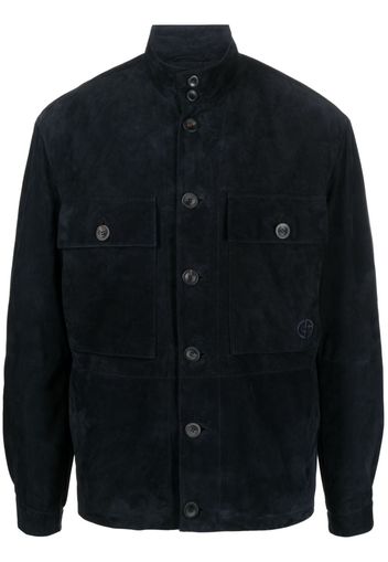 Giorgio Armani high-neck suede shirt jacket - Blu