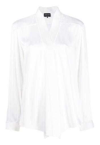 Giorgio Armani V-neck long-sleeves silk shirt - Bianco