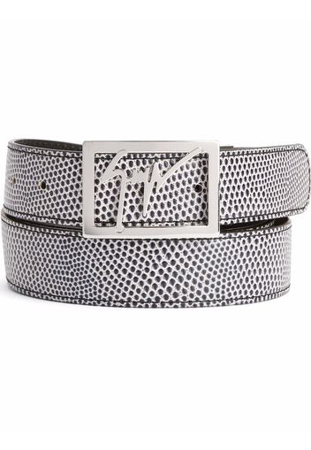 Giuseppe Zanotti snake-embossed logo buckle belt - Grigio