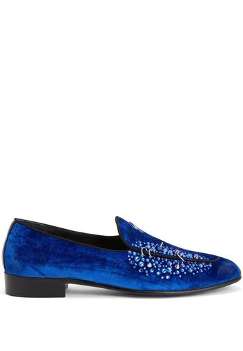 Giuseppe Zanotti velvet-effect rhinestone loafers - Blu