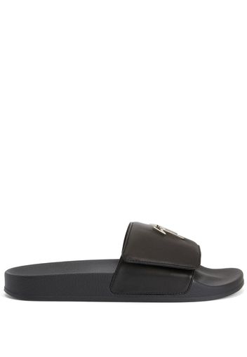 Giuseppe Zanotti Sandali slides con placca logo - Nero