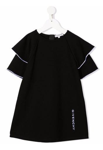 Givenchy Kids embroidered-logo ruffled-sleeves dress - Nero