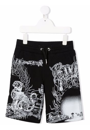 Givenchy Kids panther-print cotton track shorts - Nero