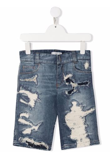 Givenchy Kids distressed-effect knee-length denim shorts - Blu