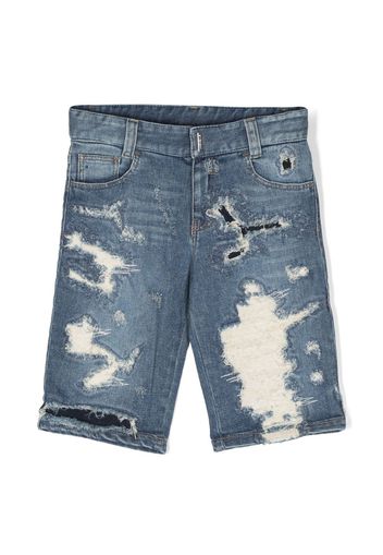 Givenchy Kids logo-print ripped denim shorts - Blu