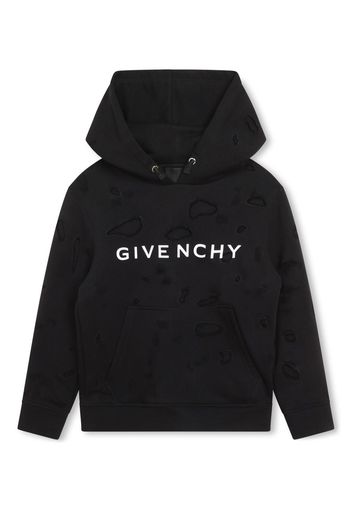 Givenchy Kids logo-print distressed cotton hoodie - Nero