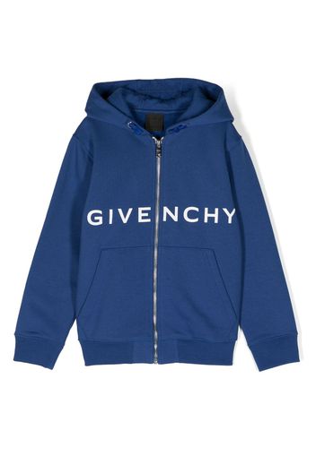 Givenchy Kids logo-print zip-fastening hoodie - Blu