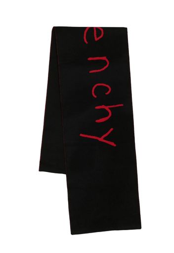 Givenchy logo embroidered wool scarf - Nero