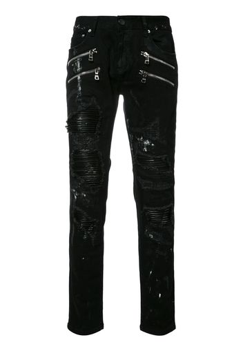 shredded trim slim-fit jeans