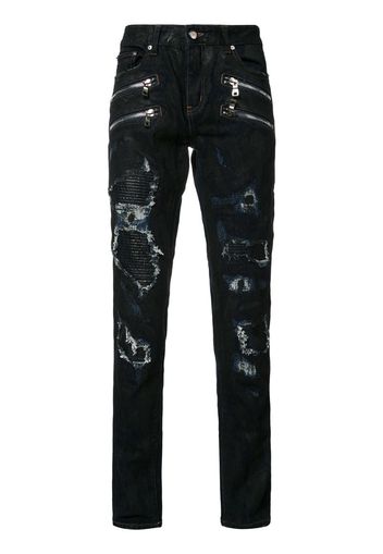 shredded trim slim-fit jeans