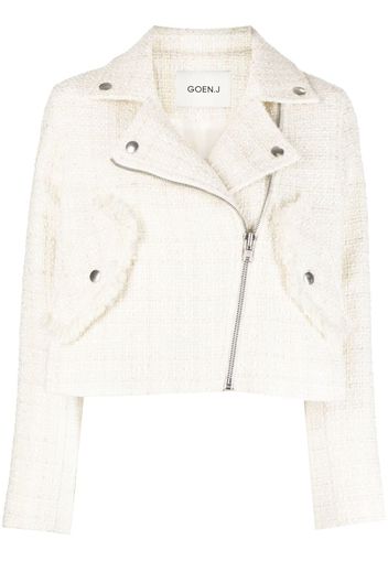 Goen.J tweed cropped biker jacket - Bianco