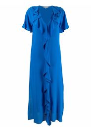 Gold Hawk ruffle-trim V-neck long dress - Blu