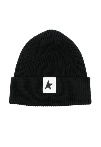 Golden Goose Kids logo-patch purl-knit beanie - Nero