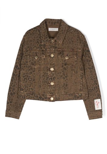 Golden Goose Kids leopard-print denim jacket - Marrone