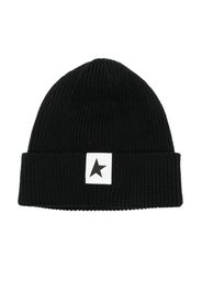 Golden Goose Kids logo-patch purl-knit beanie - Nero