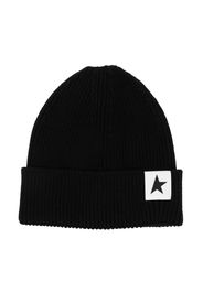 Golden Goose Kids logo-patch ribbed beanie - Nero
