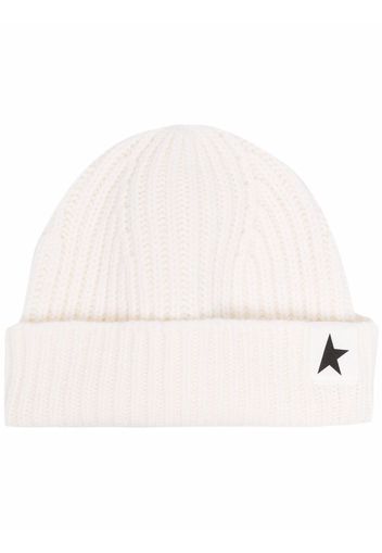 Golden Goose star patch ribbed beanie - Bianco