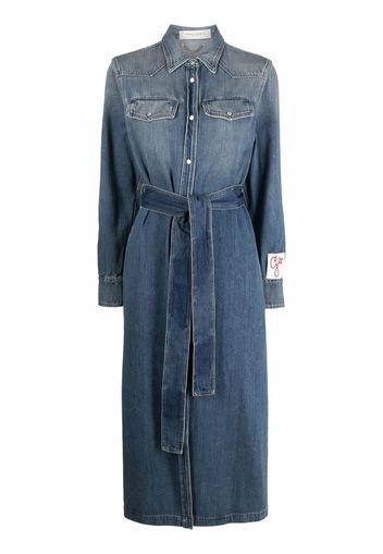 Golden Goose logo-patch long-sleeve denim dress - Blu